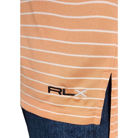 RLX Ralph Lauren Golf Polo Short Sleeve Orange White Striped Mens Size Large - Picture 3 of 6